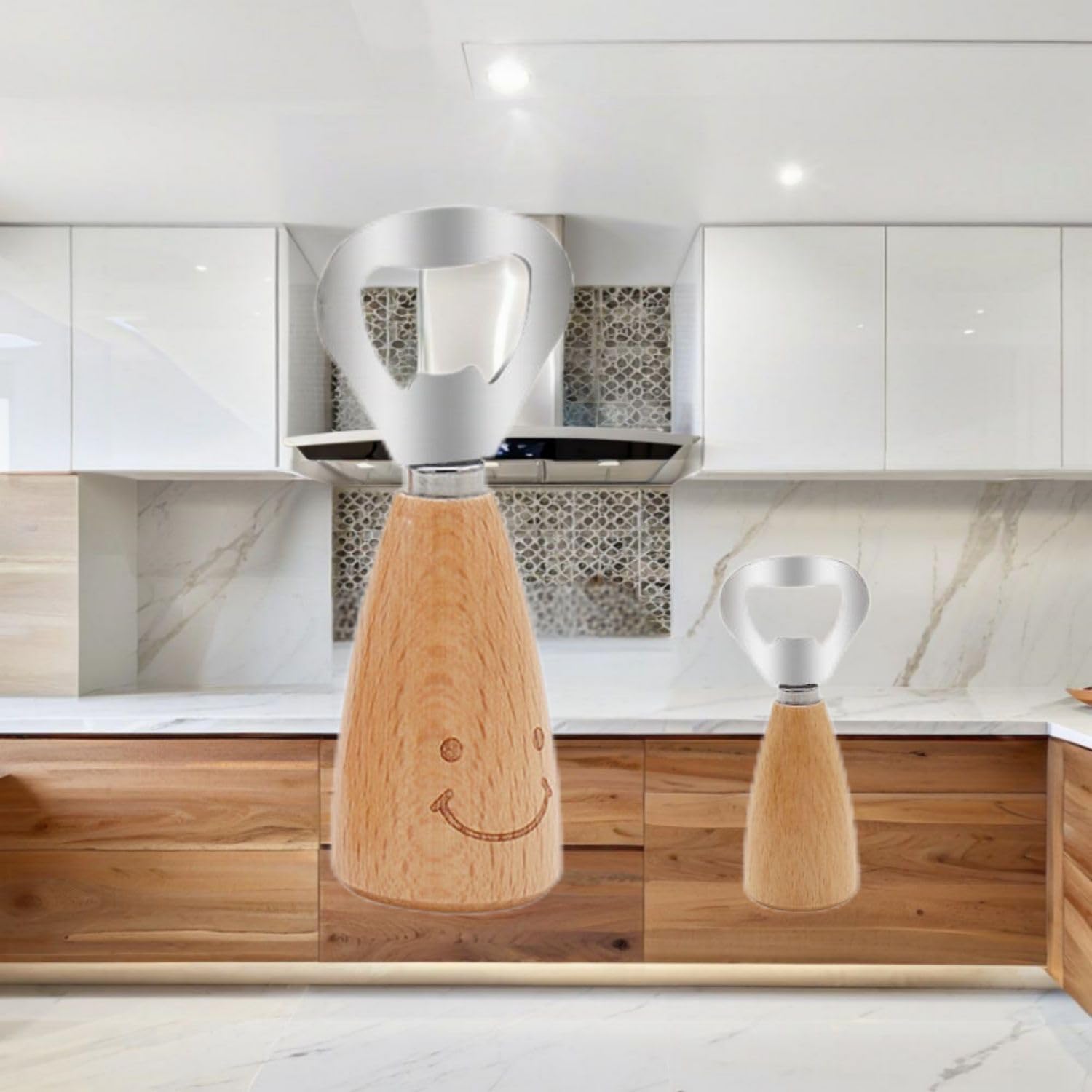 木柄笑脸不锈钢啤酒开瓶器省力启瓶器榉木复古瓶盖起子餐具 KCookware Accessories - 680