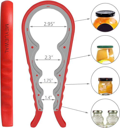 Jar Opener. 5 in 1 Multi Function Can Opener Bottle Opener Kit with Silicone Handle Easy to Use for Children. Elderly and Arthritis Sufferers (Apple Red)