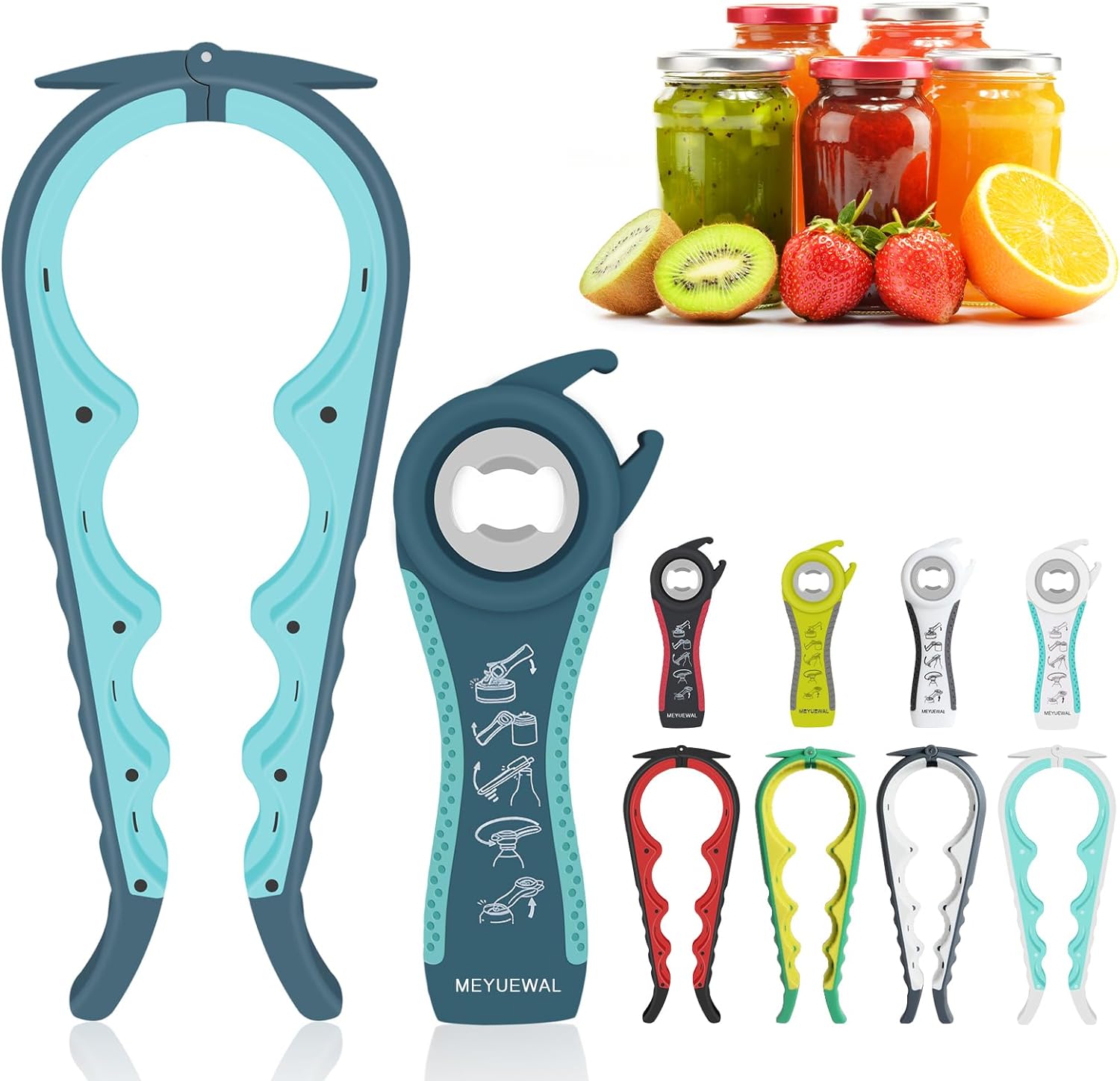 Jar Opener. 5 in 1 Multi Function Can Opener Bottle Opener Kit with Silicone Handle Easy to Use for Children. Elderly and Arthritis Sufferers (Apple Red)