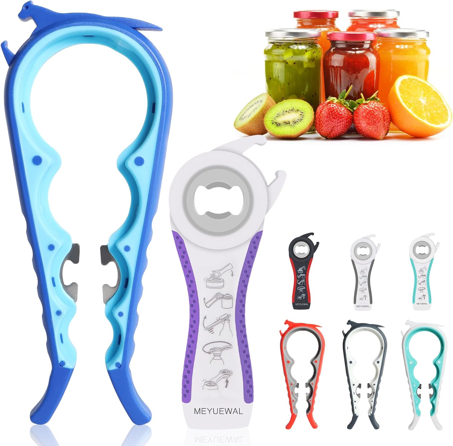 Jar Opener. 5 in 1 Multi Function Can Opener Bottle Opener Kit with Silicone Handle Easy to Use for Children. Elderly and Arthritis Sufferers (Apple Red)