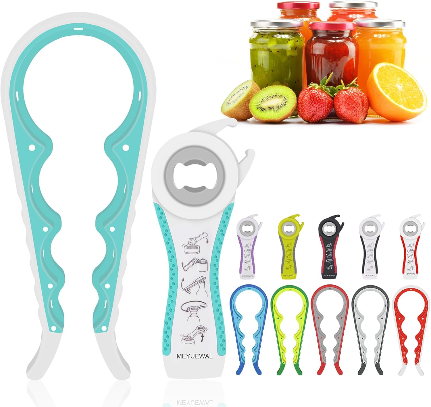 Jar Opener. 5 in 1 Multi Function Can Opener Bottle Opener Kit with Silicone Handle Easy to Use for Children. Elderly and Arthritis Sufferers (Apple Red)