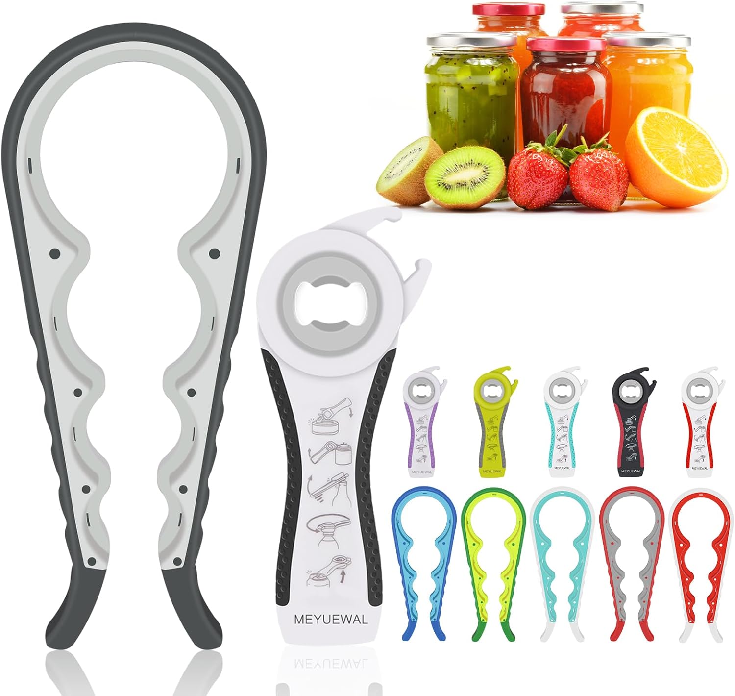 Jar Opener. 5 in 1 Multi Function Can Opener Bottle Opener Kit with Silicone Handle Easy to Use for Children. Elderly and Arthritis Sufferers (Apple Red)